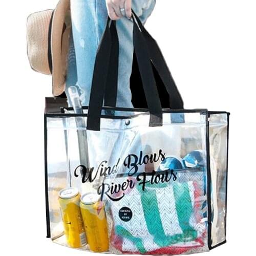 Letter Print PVC Beach Cosmetic Storage Bag Transparent Swimming Organizing Shoulder Bags For Tidying Things Up