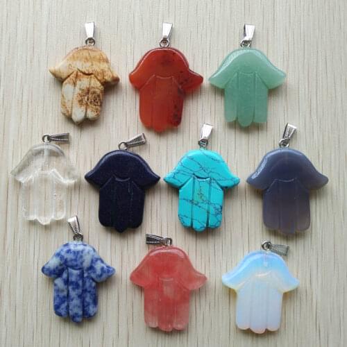 2017 Fashion good quality assorted natural Stone hand palm Charms pendants fit necklace jewelry making 10pcs/lot Wholesale free