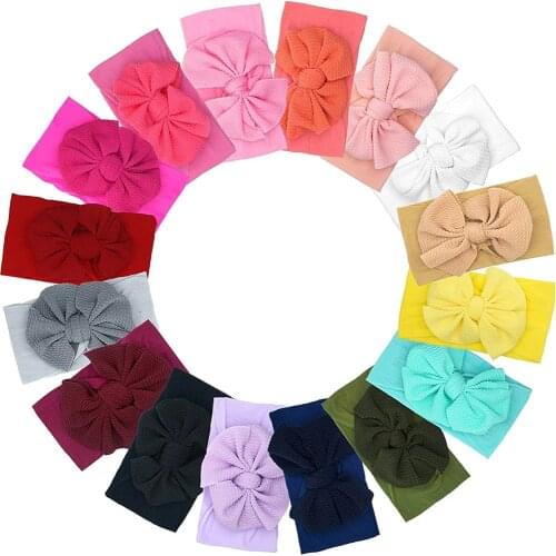 16 Colors Twill Fabric Hair Band Bows Turban Baby Headbands 4.5 inches Hair Bow for Baby Girls Infants Newborn Hair Accessories
