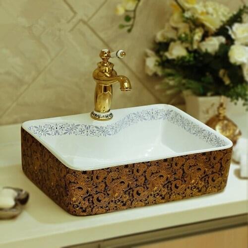 Rectangular Europe Vintage Style Ceramic Art Basin Sinks Counter Top high quality ceramic wash basin artistic bathroom sinks