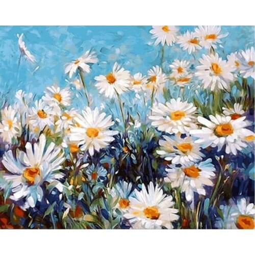 Painting by Numbers Adults White Flowers Acrylic Paint Coloring By Numbers Home Decor Wall Pictures DIY Oil Canvas Painting P5