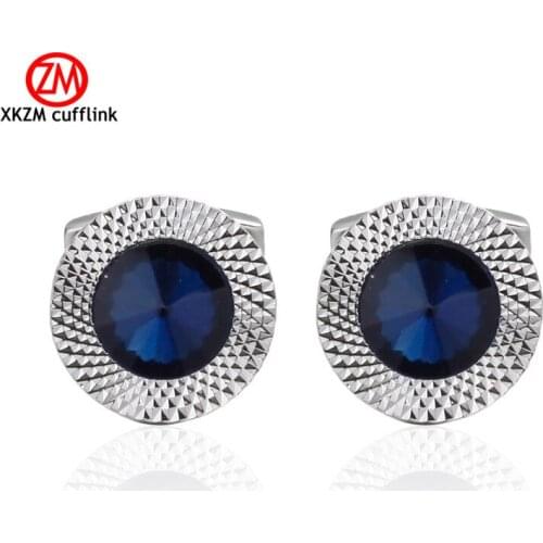 Luxury Men Sea Blue Crystal Cufflinks High Quality Lawyer Groom Wedding Cufflinks For Mens Shirt Cufflink XKZM Brand Jewelry