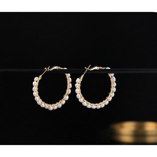 New Minimalist Woman Hoop Earrings Natural Fresh Water Handmade Dangling Earrings Female for Wedding/Dating/Party 40mm*40mm