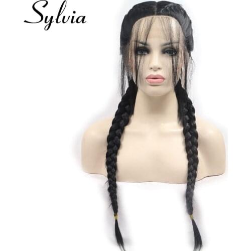 Sylvia Heat Resistant Fiber Hair Wig Ponytail Wig With Baby Hair Black Synthetic Lace Front Wigs For Women