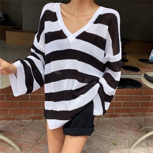 2021 early spring lazy wind loose pullover hollow thin knitted blouse sunscreen shirt