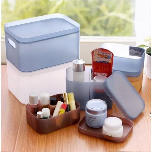 Cosmetics Storage boxes electronic Frosted color furniture cosmetics Storage bins stackable content box with a free cover