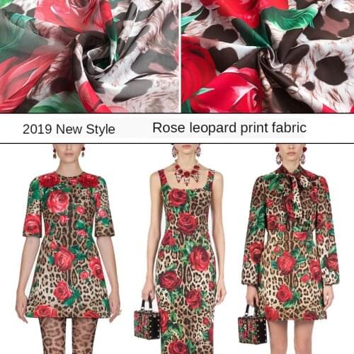 2019 new rose and leopard print advanced digital printing fabric polyester printing fashion fabric skirt swimsuit pants fabric