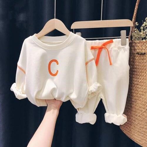 Spring and Autumn Boys and Girls Letter Printing Fashion Sportswear Suit Cotton Long-sleeved Sweatshirt Pants 2-piece Set