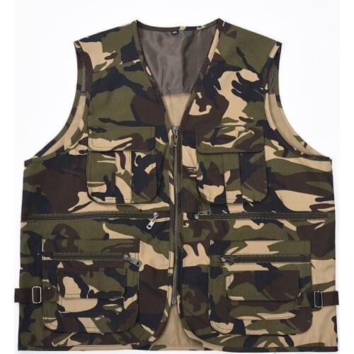 Spring and autumn outdoor cotton camouflage vest male middle-aged and elderly fishing photography multi-pocket double vest