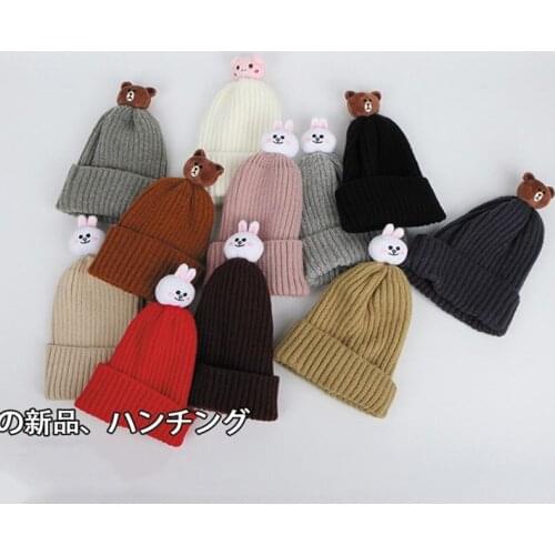 Knitted hat cute hats High stretch new hat mohair warm and windproof knitted hat cartoon doll woolen hat boy and girl hat