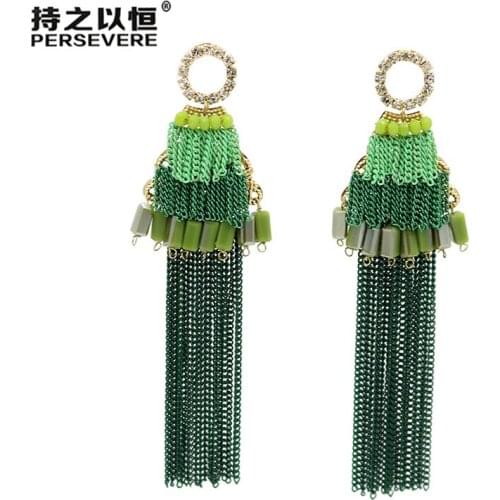 High quality Handmade bohemian Crystal metal Chain Long Tassel Earrings womens boho Fashion Girlfriend mom gift Glamour jewelry