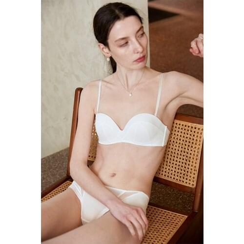 Wriufred Strapless gathered underwear invisible non-slip dress tube top style lingerie panties suit no steel ring bra briefs set