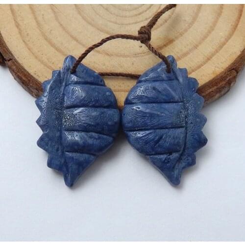 Natural Blue coral Hand Carved Shell womem fashion Earrings,Semiprecious stone earring,28x18x4mm,4.8g