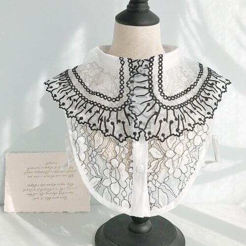 Big Lapel White Fake Collar Shirt Fake False Collar Women Embroidery Lace Detachable Collar Ladies Tie Removable Nep Kraagie