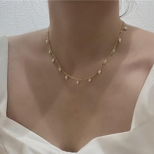 New Beads Womens Neck Chain Kpop Pearl Choker Necklace Gold Color Goth Chocker Jewelry On The Neck Pendant 2021 Collar For Girl