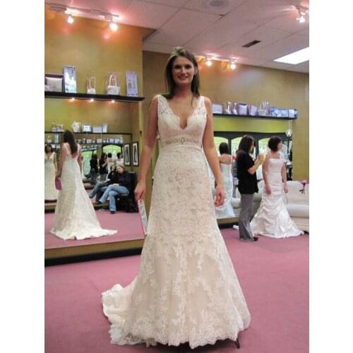 Robe mariage Wedding Dresses Elegant Sexy V Neck Backless Trumpet Bride Gown High Quality Lace Crystal Sashes vestido de novia