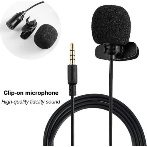 1.5m Mini Portable 3.5 mm Clip-on Microphone Clip Tie Collar for Mobile Phone PC Laptop Speaking in Lecture Audio Studio Mic
