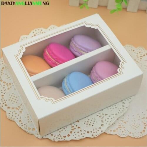 10pcs/pack: 15x12x5cm White paperboard tranparent PVC Window Macaron Chocolate packaging boxes double drawer macaron gift box