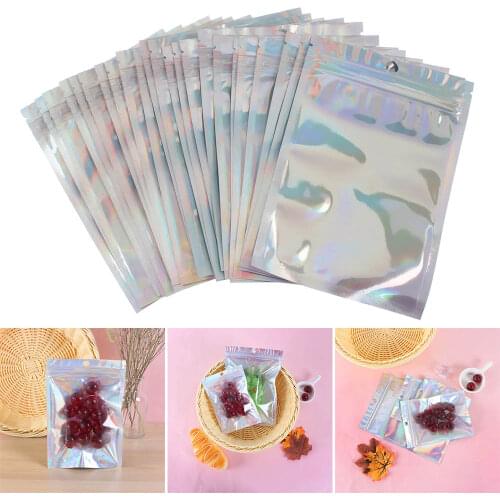 100 Pieces Resealable Bags Foil Pouch Flat Ziplock Bag For Party Favor Food Storage Holographic Color