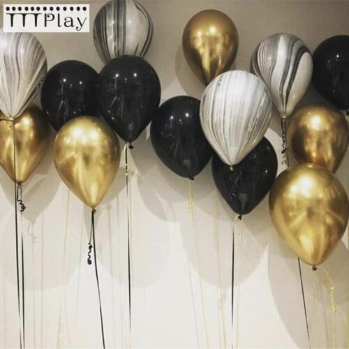 12inch Gold and Black Latex Balloon Marble Metallic Balloon Chrome Balloons Wedding Adult Birthday Party Photography Props Decor