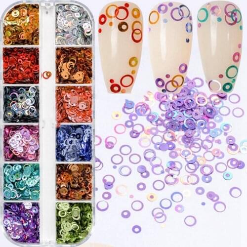 12 Grids/Box Fashion Nail Rhinestone Set Various Shapes Manicure Tools Candy Colors Neon Sequins Nails Decoration Accessories