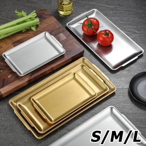 304 Stainless Steel Barbecue Plate Sushi Food Pot Flat Bottom Storage Trays Rectangular Tableware Kitchen Accessories