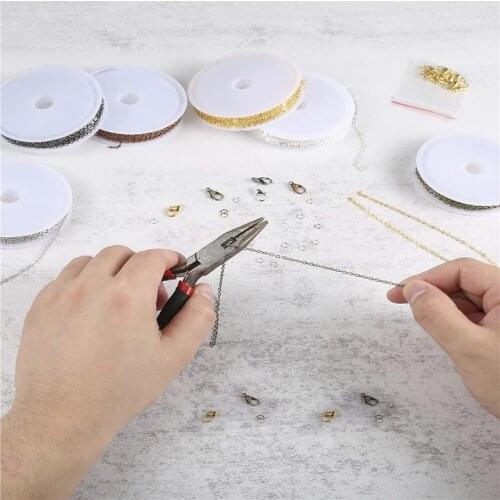 667E 6 Assorted Colors 2mm Jewelry Making Chains Light Handy Durable Necklace Chains with Butterfly Buckle Open Jump Rings