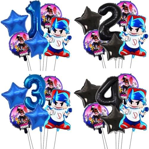 6pcs Friday Night Funkin Balloon 32inch Blue Number Balloon Birthday Party Decoration for Kids Halloween Navidad Party Supplies