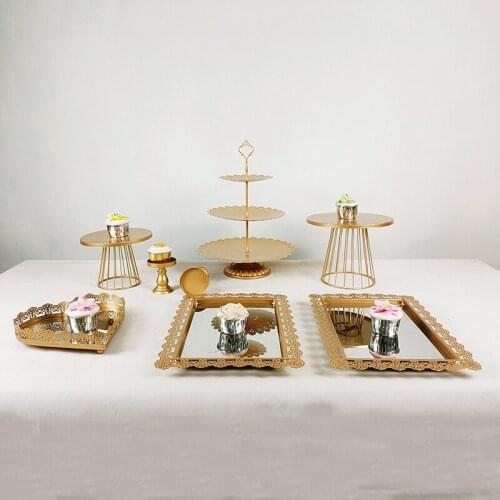 8pcs/lot Gold Cake Stand wedding wrought iron white Cupcake Stand