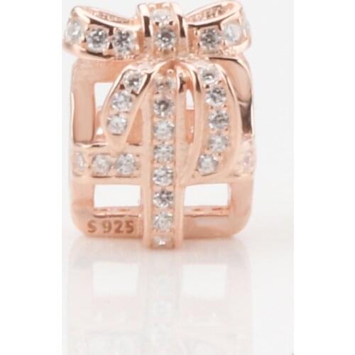 Bewill S925 sterling silver creative shiny hollow gift box beads Fit Original Bracelet Necklace DIY Jewelry