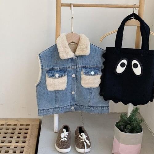 2 3 4 5 6 Years Toddler Girls Vests Autumn High Quality Thicken Lambswool Denim Jackets for Girl Baby Kids Clothing Waistcoats