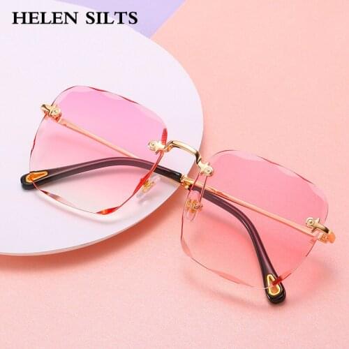 Oversized Rimless Sunglasses Women Italy Brand New Fashion Pink Gray Clear Lens Sunglasses Men Gafas Shades Clear UV400 H16