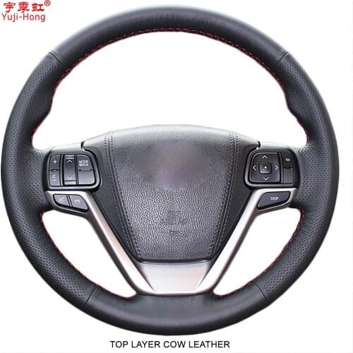 Yuji-Hong Car Steering Wheel Covers Case for Toyota Highlander 2015 Genuine Leather Hand-stitched Top Layer Cow Leather Cover