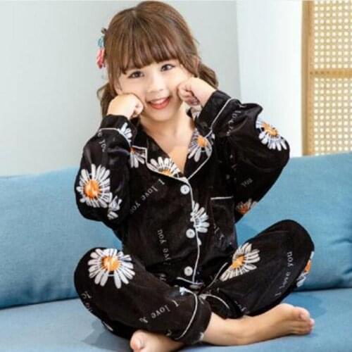 Kids Christmas Coral Velvet Pyjamas Set Pajamas for Girls Winter Warm Flannel Long Sleeved Sleepwear Suit Boys New Year Homewear