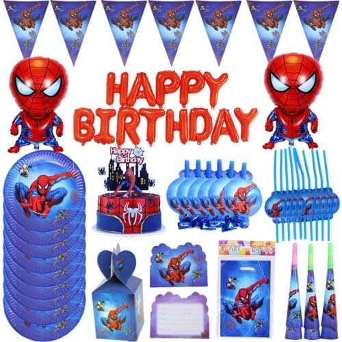 Spiderman Theme Birthday Disposable Set Party Supplies Paper Plate Banner Tablecloth Decorations Boys Baby Shower