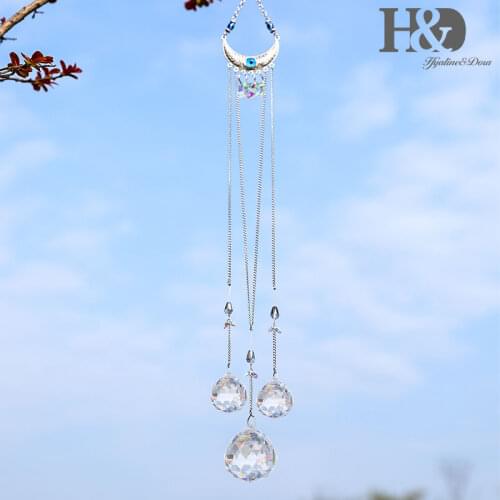 H&D Blue Evil Eye Hanging Crystal Suncatcher With Prism Drops Rainbow Maker Pendants Turkish Amulet Home Window Wall Decoration
