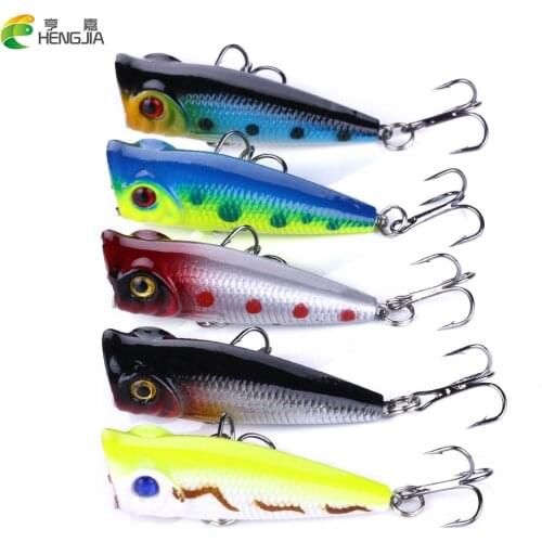 HENGJIA 5cm/4.9g 5pcs Isca Artificial Popper Fishing Lures 3D Eyes Bait Crankbait Wobblers Pesca Tackle