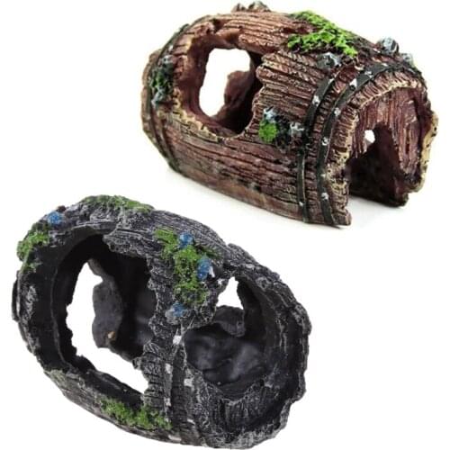 Simulation Wine Barrel Aquarium Decoration Resin Broken Barrel Fish Tank Decoration Fish Hideout Fish Supplies