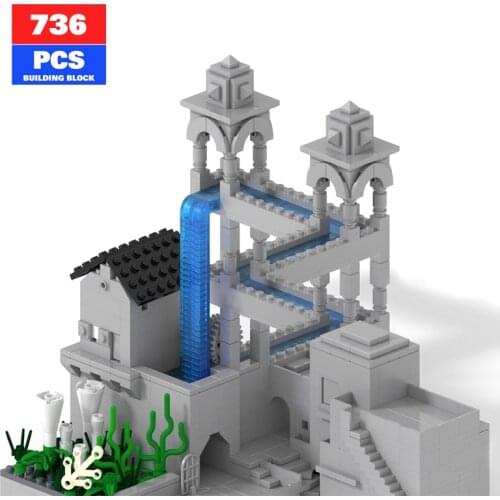 MOC Creator Expert Impossible Waterfall Famous Mistake Visual Painting City Street View Building Blocks Model Children Toy Gift