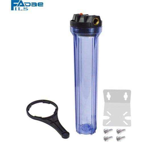 Whole House 20-Inch Standard Slim Line 2.5" x 20" Clear Filter Housing 3/4-Inch Brass port include bracket, wrench and screws