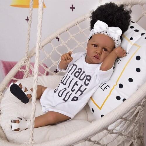 Cute bebe reborn Dolls realistic girl full body silicone vinyl bonecas black skin African baby reborn toddler doll gift 57cm