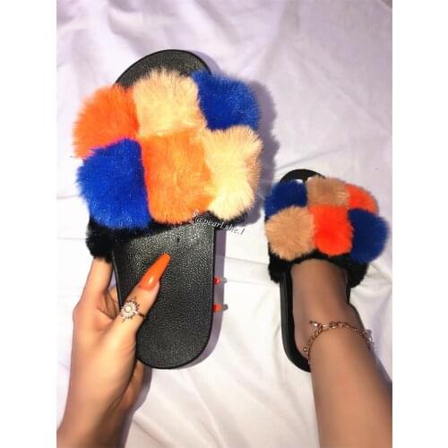 Summer diamond custom logo casual slippers low price sandals women designer fur slides
