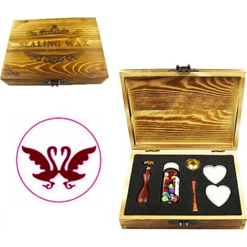 Love Swan Wax Seal Stamp with 3 Sealing Wax, Gold ,blue and Wine Red Wax