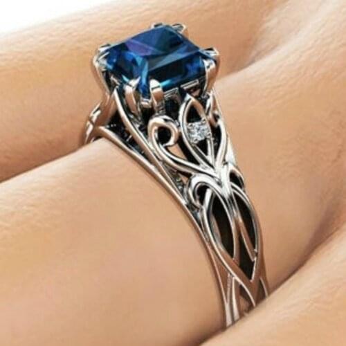Fashion retro 925 Sterling Silver Blue Diamond female Engagement Wedding Love Gift Ring Size 6-10