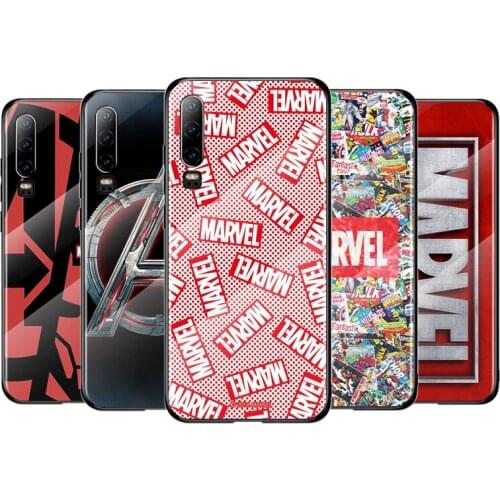 Marvel Logo Fashion For Huawei P40 P30 P20 P10 Pro Plus Lite 5G 2019 Tempered Glass Cover Shell Luxury Phone Case