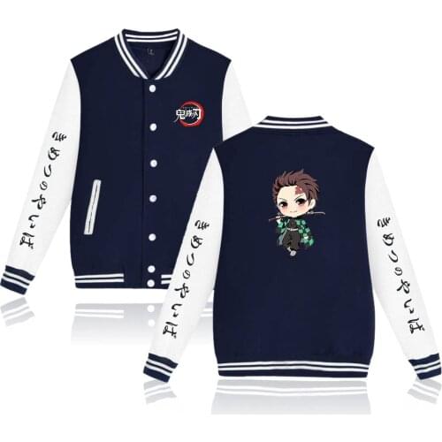 Anime Demon Slayer Mens New Print Fashion Round Neck Baseball Jacket Demon Slayer Boy Fashion Baseball Jacket Trend Kawaii Tops