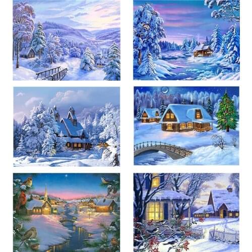 Snow scene DIY Painting By Numbers Picture Drawing Coloring by Numbers scenery Acrylic chilren adult DIY frame