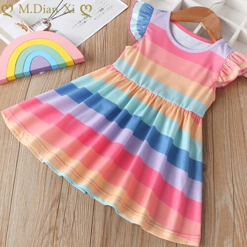 2019 Summer New Childrens Dress Girls Sleeveless Cute Dress Color Matching Rainbow Striped Princess Dress Toddler Girl Dresses