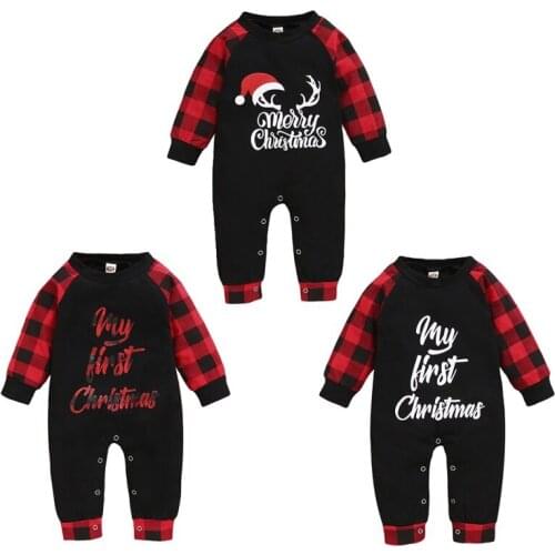 Newborn Baby Girl Boy Solid Cotton Romper Long Sleeve Jumpsuit Letter Plaid Clothing