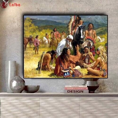 Full square round diamond painting Abstract art, indians diamond embroidery 5D rhinestone mosaic diamond inlaid pattern